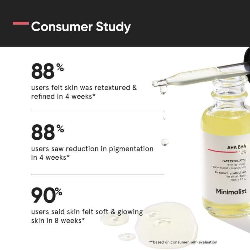 Minimalist AHA BHA 10% Face Exfoliator for Radiance & Youthful Skin – 30ml