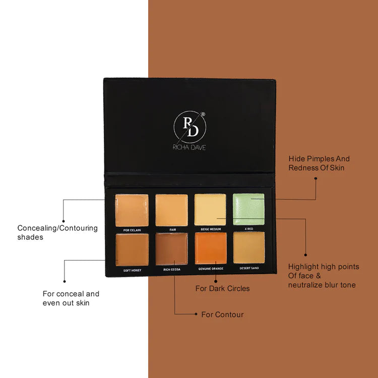 Richa Dave Conceal & Correct Palette – 8‑Shade Cream Corrector & Concealer