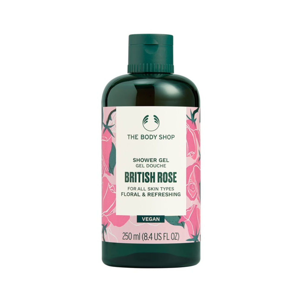 The Body Shop British Rose Shower Gel, Softens & Cleanses, Floral Scent of Rose & Aloe (250ml)