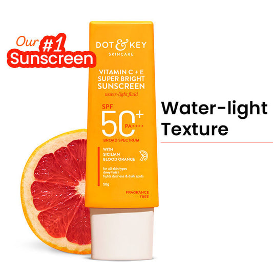 Dot & Key Vitamin C + E Super Bright Sunscreen SPF 50 PA+++ For Glowing Skin, 100% No White Cast (80g)