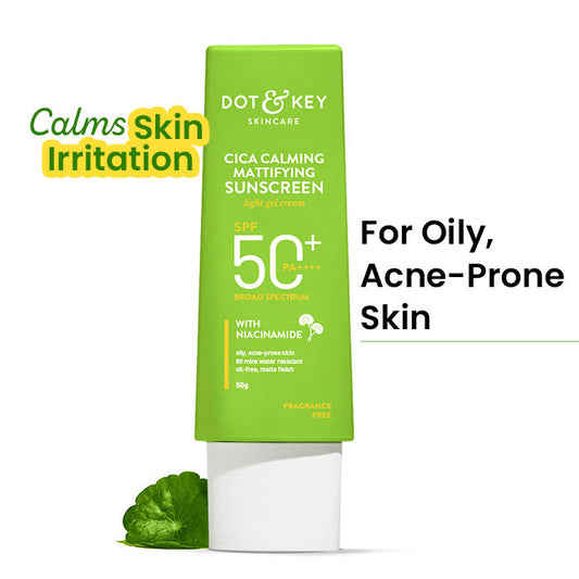 Dot & Key Cica Calming Mattifying Sunscreen Niacinamide SPF 50+ PA++++ For Oily Acne Prone & Sensitive Skin Light Gel Cream (50g)