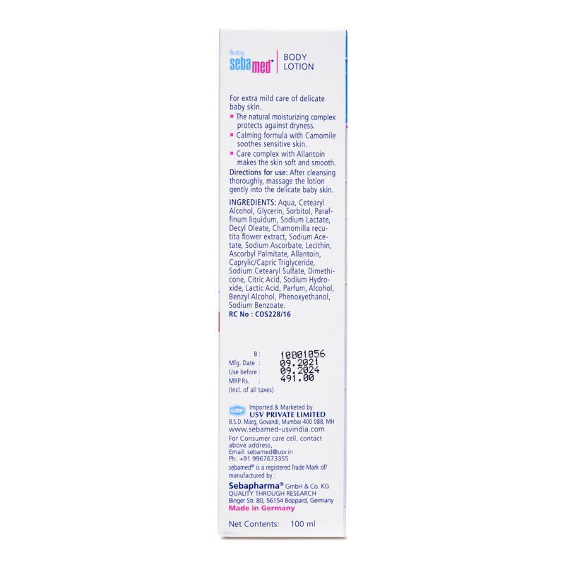 Sebamed Baby Body Lotion, PH 5.5, Camomile & Allantoin, Dermatalogically Tested, Sensitive Skin (100ml)
