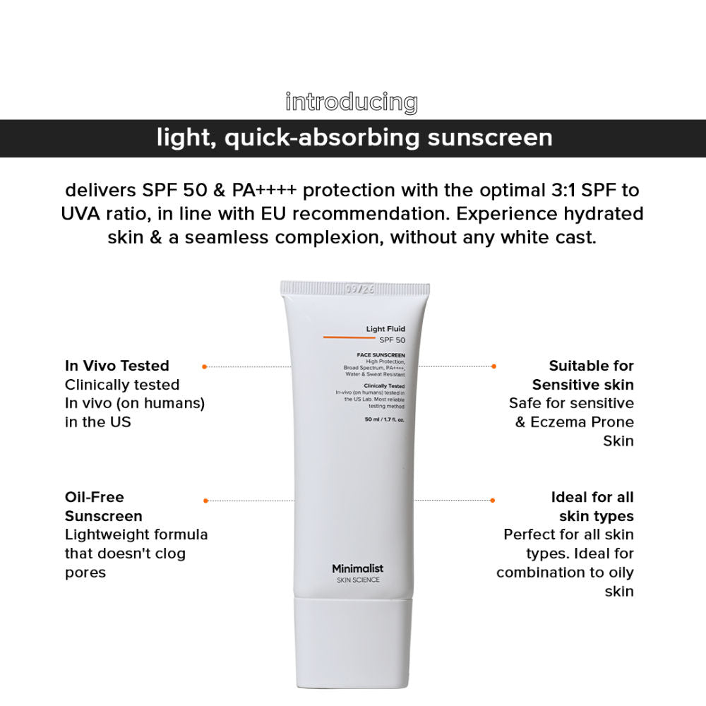 Minimalist Light Fluid SPF 50 Sunscreen – Lightweight Broad Spectrum Protection (50ml)