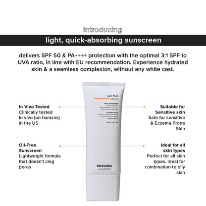 Minimalist Light Fluid SPF 50 Sunscreen – Lightweight Broad Spectrum Protection (50ml)