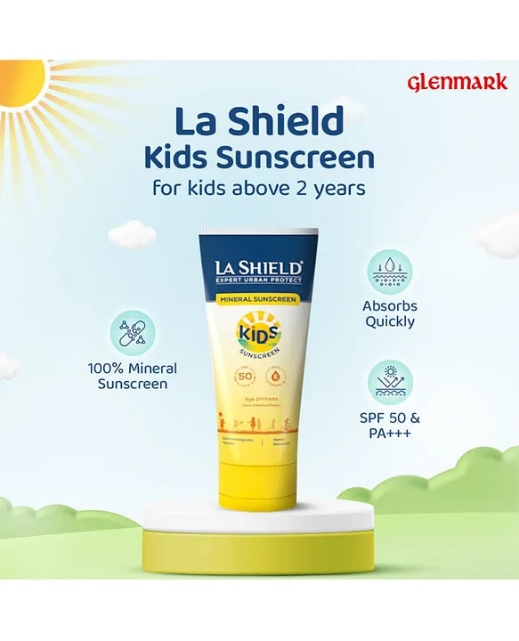 LA Shield Kids Mineral Sunscreen SPF50 PA+++, Age 2+ Years, No Chemical Filter (50g)