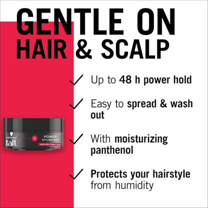 Schwarzkopf Taft Power Styling Hair Wax For Shine And Glossy Hair, Hold 5 Up to 48 Hours 75ml