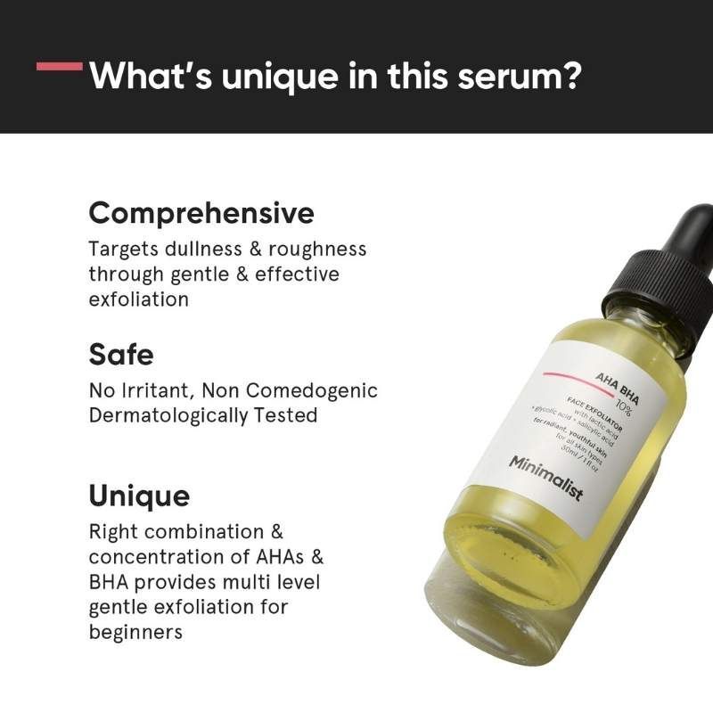 Minimalist AHA BHA 10% Face Exfoliator for Radiance & Youthful Skin – 30ml