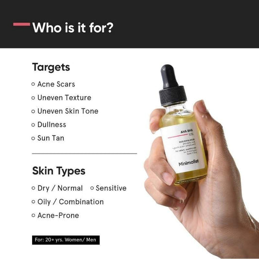 Minimalist AHA BHA 10% Face Exfoliator for Radiance & Youthful Skin – 30ml