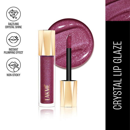 Lakme Glitterati Lip Glaze, High Shine Plumper Lip Gloss Oil with Collagen - Berry Sparkler (5ml)