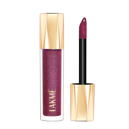 Lakme Glitterati Lip Glaze, High Shine Plumper Lip Gloss Oil with Collagen - Berry Sparkler (5ml)