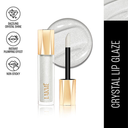 Lakme Glitterati Lip Glaze, High Shine Plumper Lip Gloss Oil with Collagen - Crystal Crush (5ml)