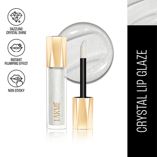 Lakme Glitterati Lip Glaze, High Shine Plumper Lip Gloss Oil with Collagen - Crystal Crush (5ml)