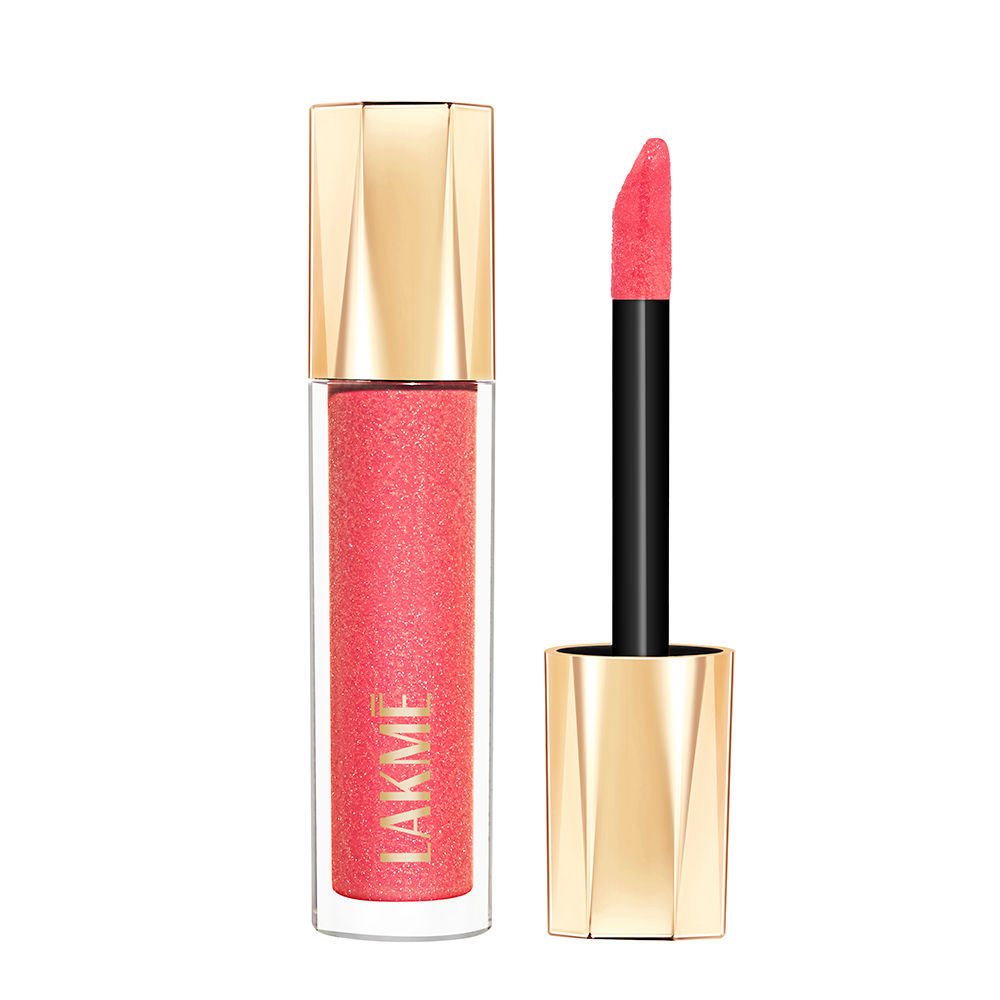 Lakme Glitterati Lip Glaze, High Shine Plumper Lip Gloss Oil with Collagen - Frosted Rose (5ml)