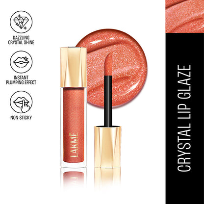 Lakme Glitterati Lip Glaze, High Shine Plumper Lip Gloss Oil with Collagen - Honey Haze (5ml)