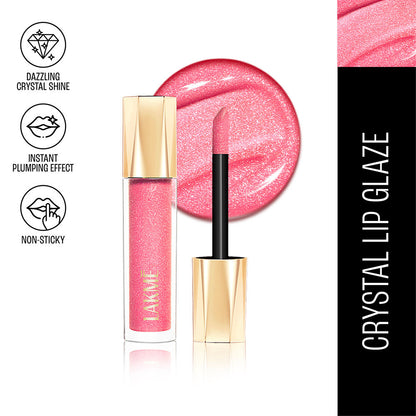 Lakme Glitterati Lip Glaze, High Shine Plumper Lip Gloss Oil with Collagen - Hot Pink Cosmo (5ml)