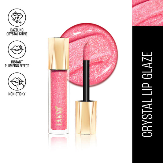 Lakme Glitterati Lip Glaze, High Shine Plumper Lip Gloss Oil with Collagen - Hot Pink Cosmo (5ml)