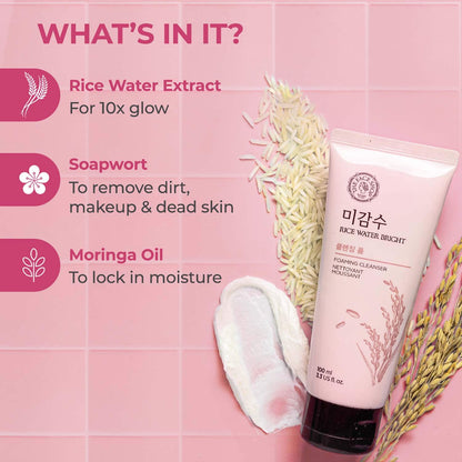 The Face Shop Rice Water Bright Foaming Cleanser - Best Korean Face Wash for Even Tone Skin (150ml)