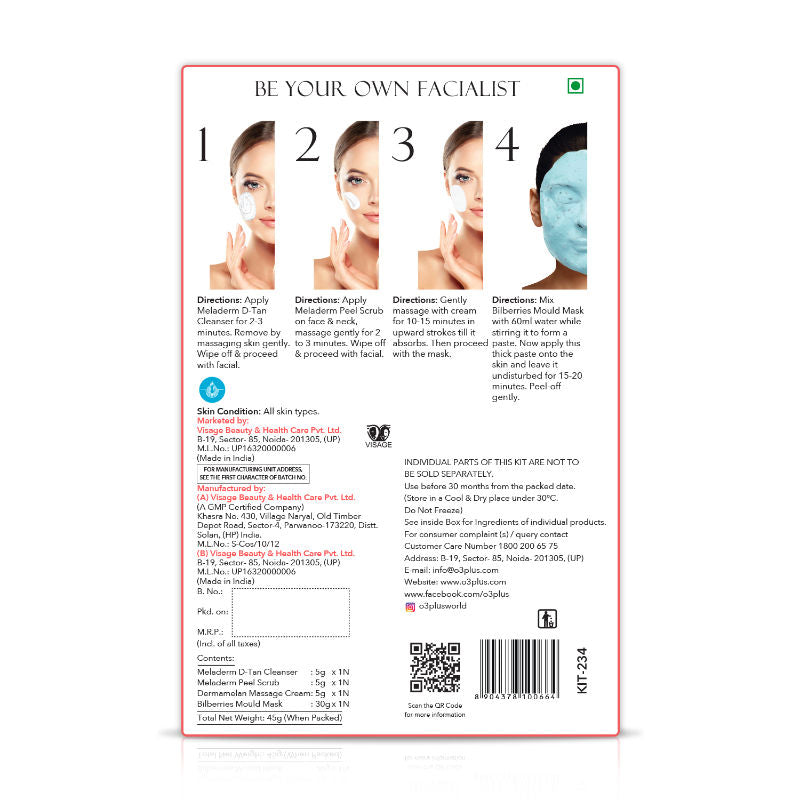 O3+ D-TAN Facial Kit with Peel Off Mask for Tan Removal & Pigmentation | Suitable for All Skin Types (45 g)