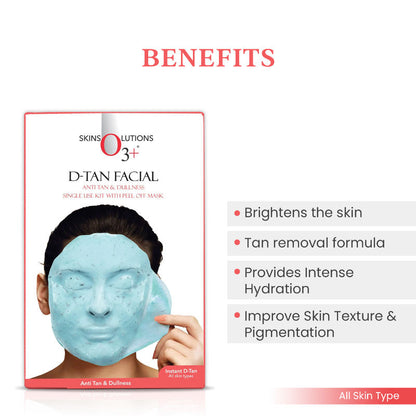 O3+ D-TAN Facial Kit with Peel Off Mask for Tan Removal & Pigmentation | Suitable for All Skin Types (45 g)