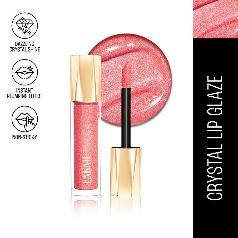 Lakme Glitterati Lip Glaze, High Shine Plumper Lip Gloss Oil with Collagen - Pink Champagne (5ml)