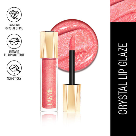 Lakme Glitterati Lip Glaze, High Shine Plumper Lip Gloss Oil with Collagen - Pink Champagne (5ml)