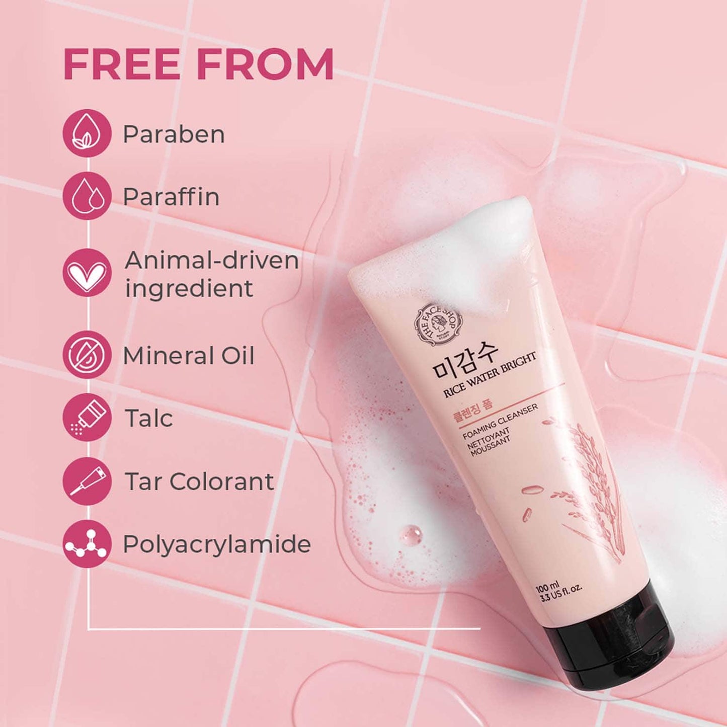 The Face Shop Rice Water Bright Foaming Cleanser - Best Korean Face Wash for Even Tone Skin (150ml)