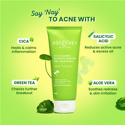 Dot & Key Cica Calming Blemish Clearing Face Wash – Gentle Cleanser for Acne-Prone Skin (175ml)