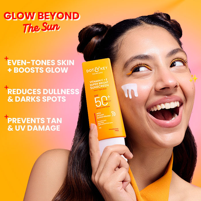 Dot & Key Vitamin C + E Super Bright Sunscreen SPF 50 PA+++ For Glowing Skin, 100% No White Cast (80g)
