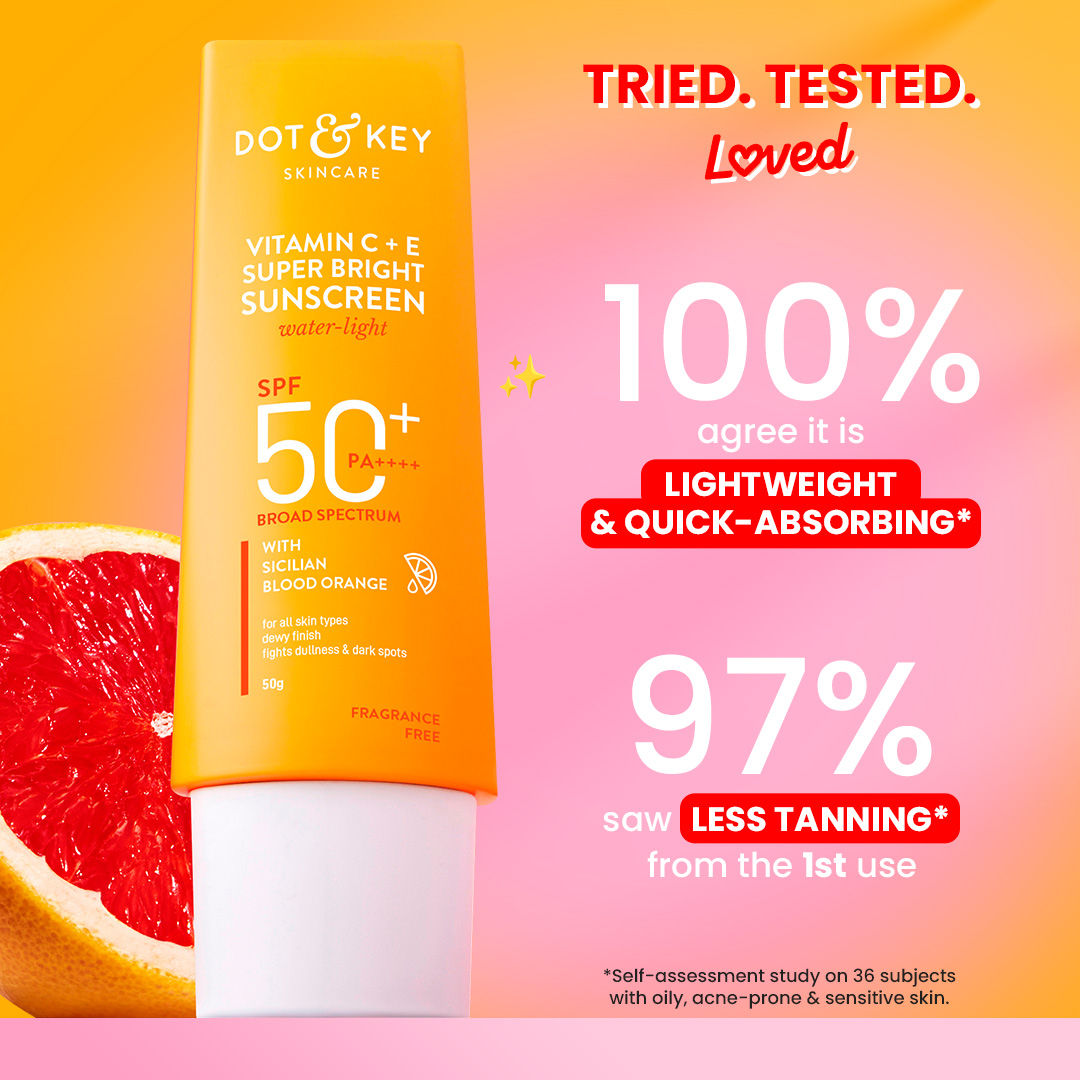 Dot & Key Vitamin C + E Super Bright Sunscreen SPF 50 PA+++ For Glowing Skin, 100% No White Cast (80g)