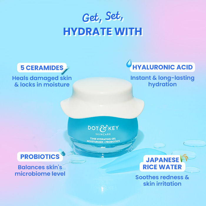 Dot & Key 72HR Hydrating Gel Face Moisturizer With Hyaluronic & Probiotics For Normal To Oily Skin (60ml)
