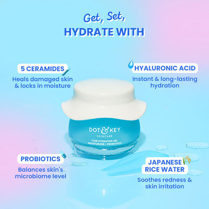 Dot & Key 72HR Hydrating Gel Face Moisturizer With Hyaluronic & Probiotics For Normal To Oily Skin (60ml)