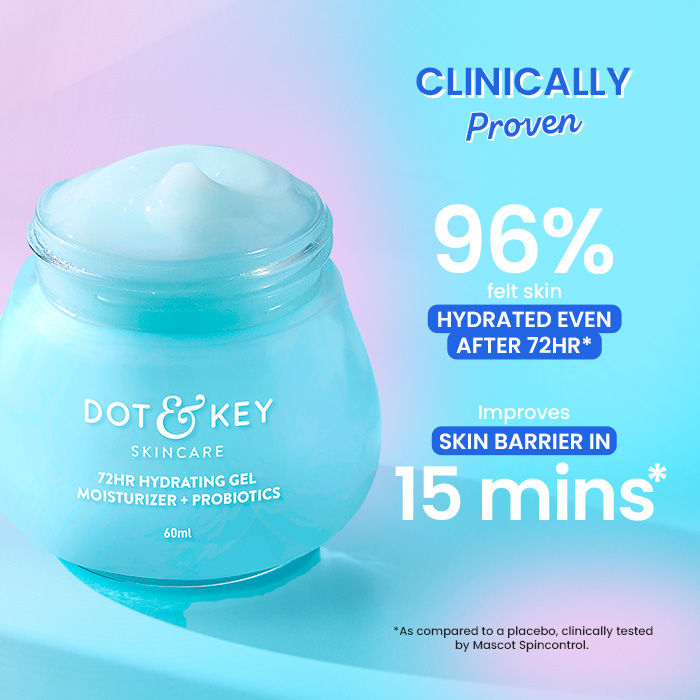 Dot & Key 72HR Hydrating Gel Face Moisturizer With Hyaluronic & Probiotics For Normal To Oily Skin (60ml)