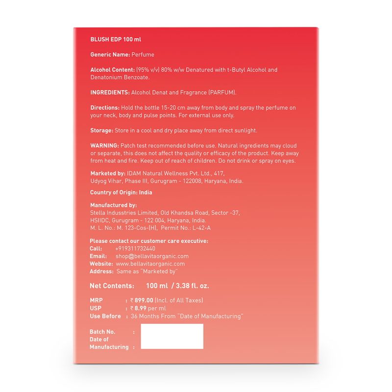 Bellavita Organic Blush Eau de Perfume For Women (100ml)