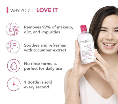 Bioderma Dermatological Micellar Water Sensibio H2O - Gently Removes Makeup Prevents Clogged Pores (250ml)