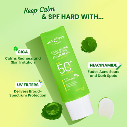 Dot & Key Cica Calming Mattifying Sunscreen Niacinamide SPF 50+ PA++++ For Oily Acne Prone & Sensitive Skin Light Gel Cream  (50g)