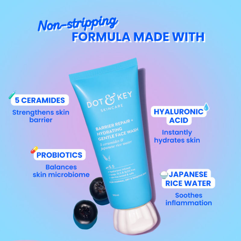 Dot & Key Barrier Repair Hydrating Face Wash – Gentle Cleanser for Dry & Sensitive Skin (175ml)