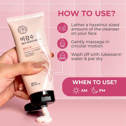The Face Shop Rice Water Bright Foaming Cleanser - Best Korean Face Wash for Even Tone Skin (150ml)