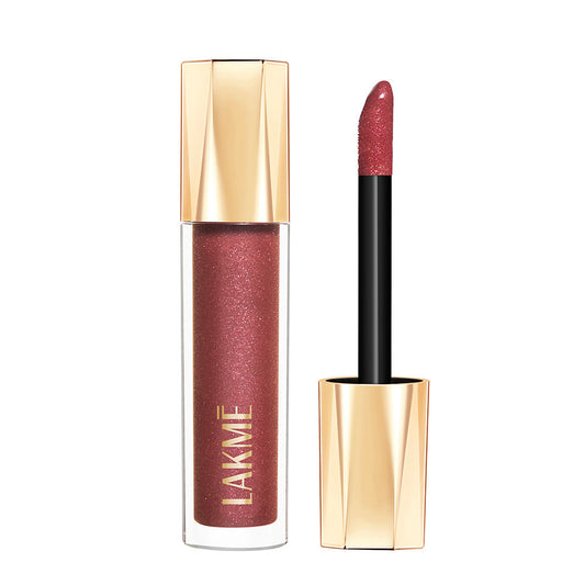 Lakme Glitterati Lip Glaze, High Shine Plumper Lip Gloss Oil with Collagen - Caramel Drizzle (5ml)