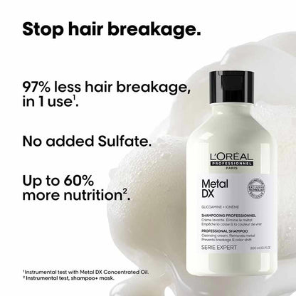 L'Oreal Professionnel Metal DX Anti-Metal Sulfate-Free, Cleansing Cream Shampoo For Hair Breakage (300ml)