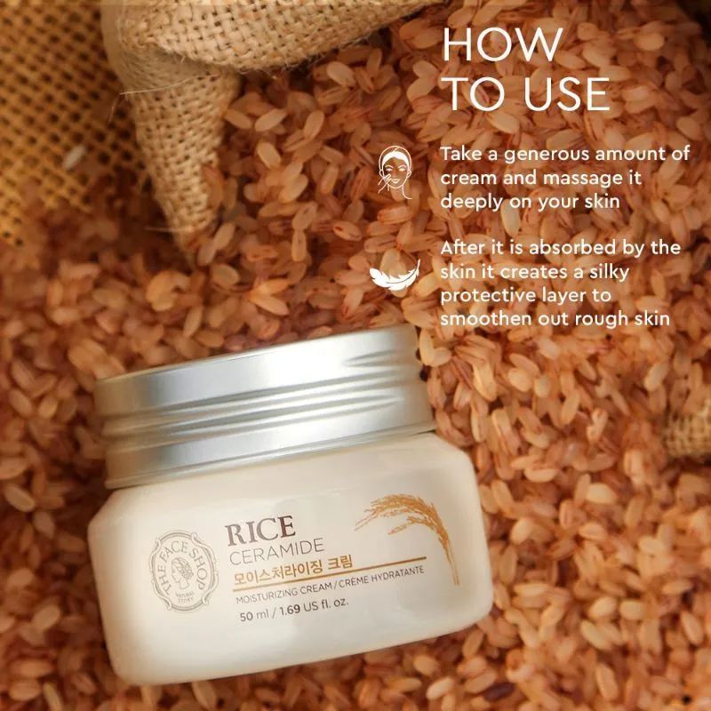 The Face Shop Rice & Ceramide Moisturizer - Korean Day Cream for Barrier Repair & Glass Skin Glow (50ml)