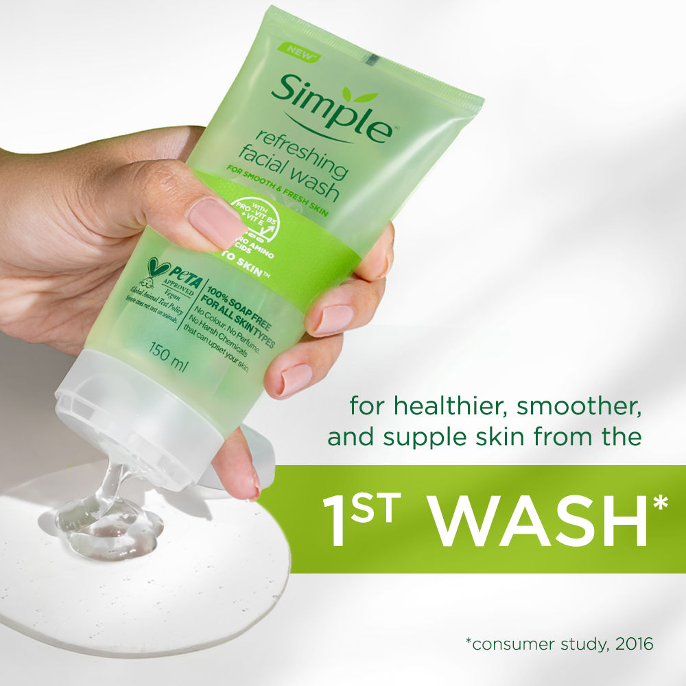 Simple Kind to Skin Refreshing Facewash Mild Face Wash for Sensitive Skin (150ml)