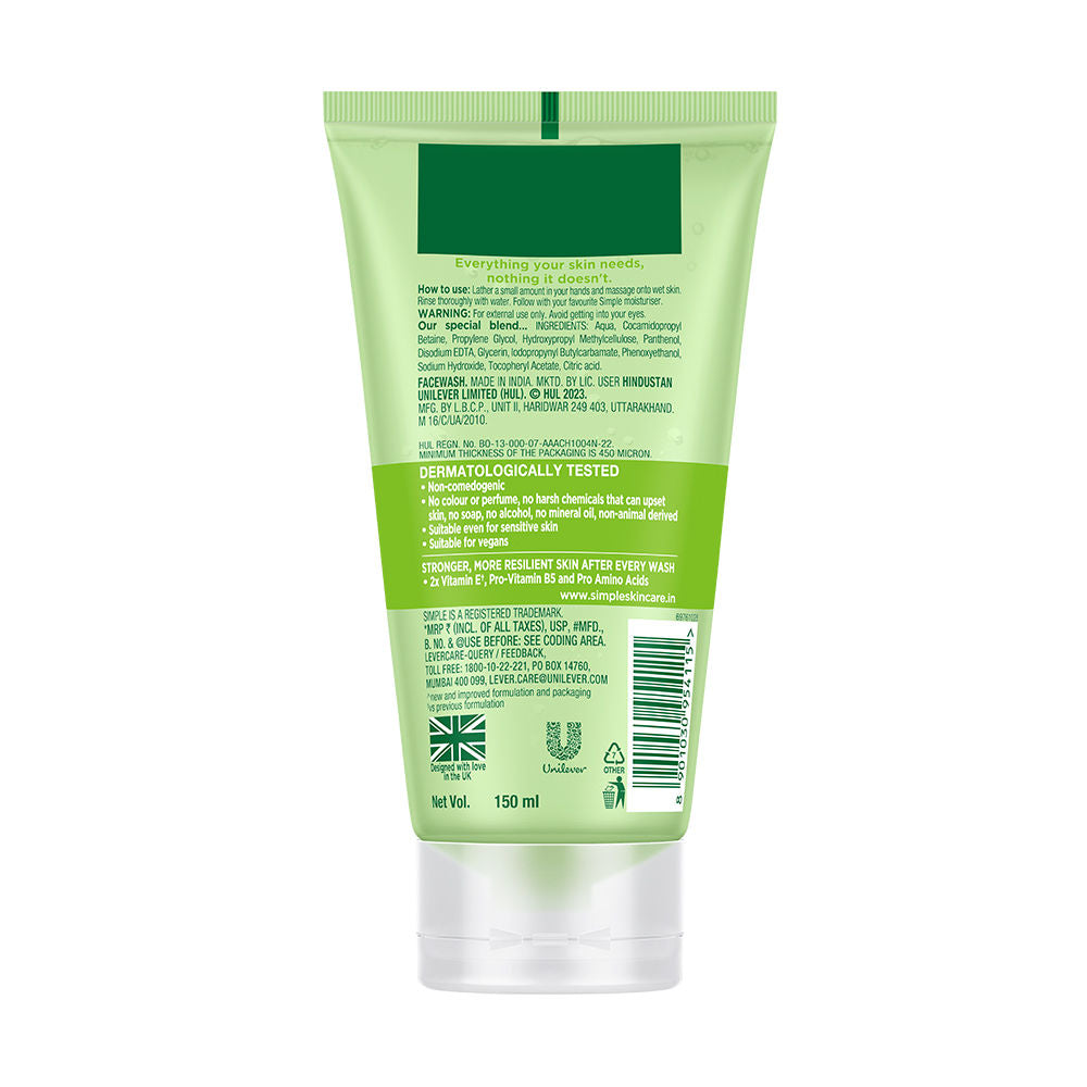 Simple Kind to Skin Refreshing Facewash Mild Face Wash for Sensitive Skin (150ml)