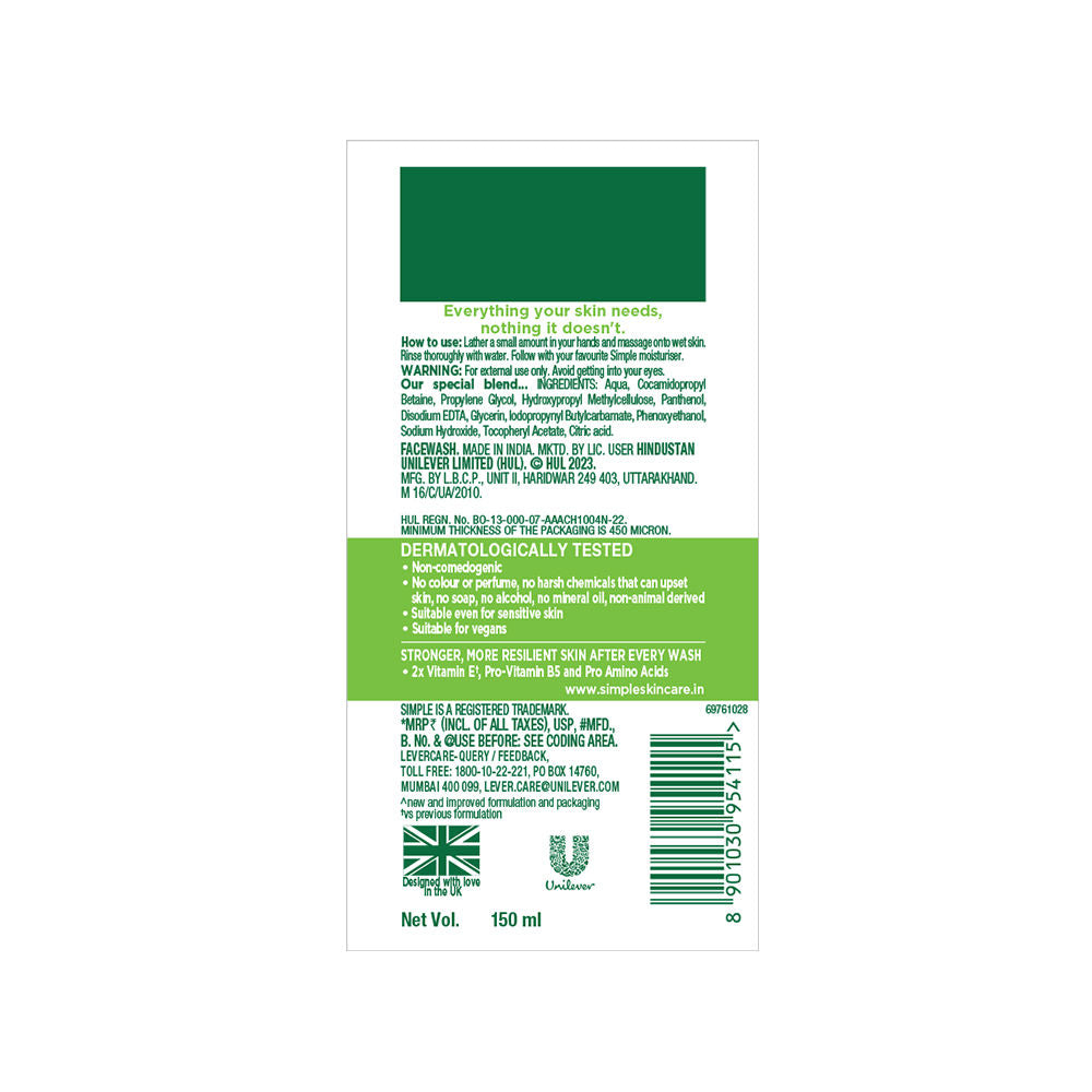 Simple Kind to Skin Refreshing Facewash Mild Face Wash for Sensitive Skin (150ml)