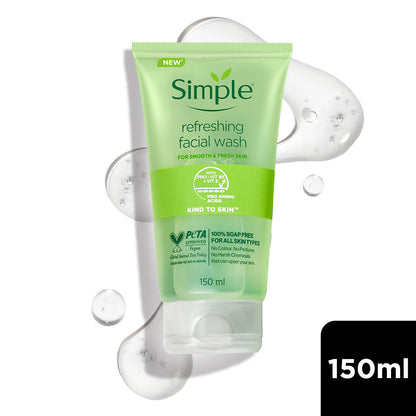 Simple Kind to Skin Refreshing Facewash Mild Face Wash for Sensitive Skin (150ml)