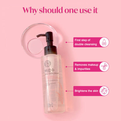 The Face Shop Rice Water Bright Light Cleansing Oil - Korean Makeup Remover for heavy makeup (150ml)