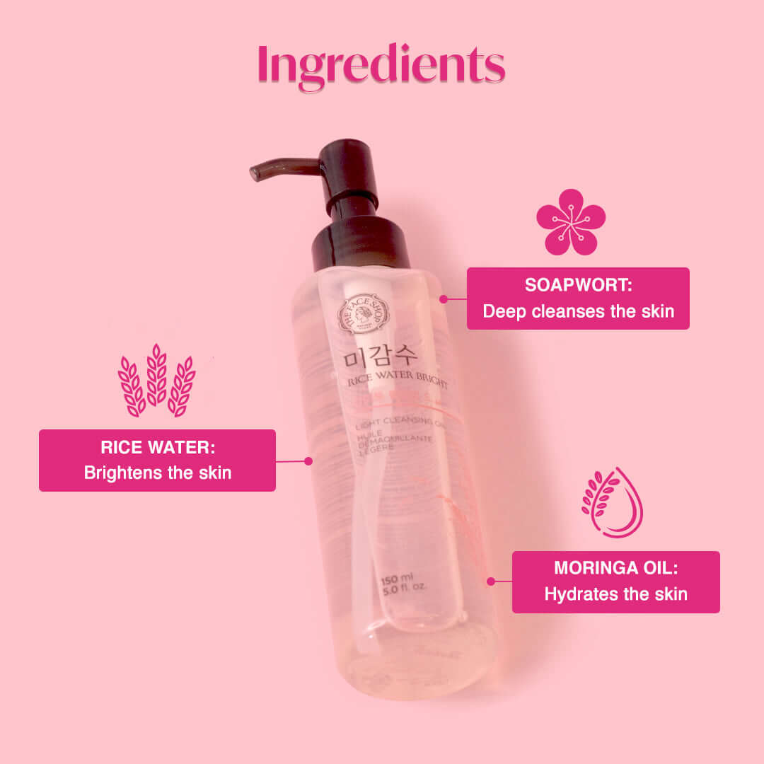 The Face Shop Rice Water Bright Light Cleansing Oil - Korean Makeup Remover for heavy makeup (150ml)