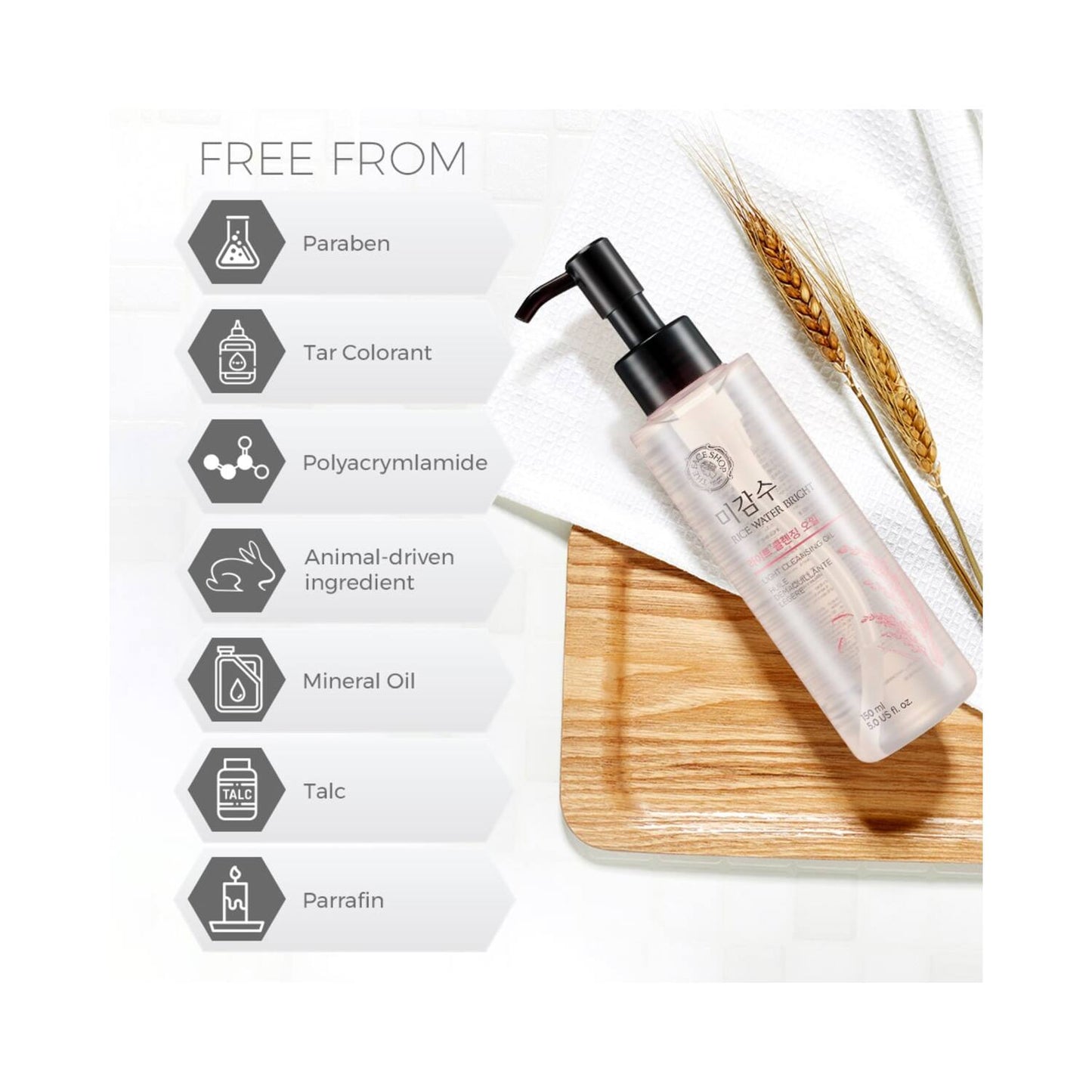 The Face Shop Rice Water Bright Light Cleansing Oil - Korean Makeup Remover for heavy makeup (150ml)